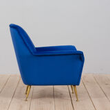 Italian vintage mid century modern blue velvet armchair 60