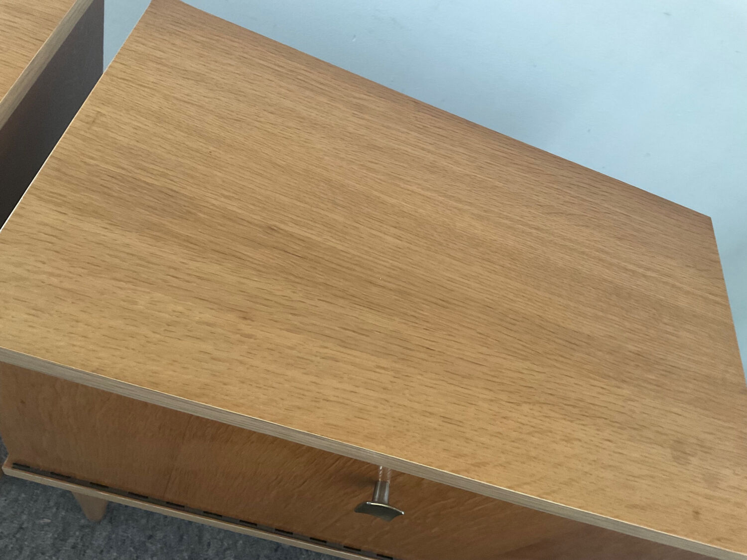 Pair of vintage blond wood bedside tables 70s