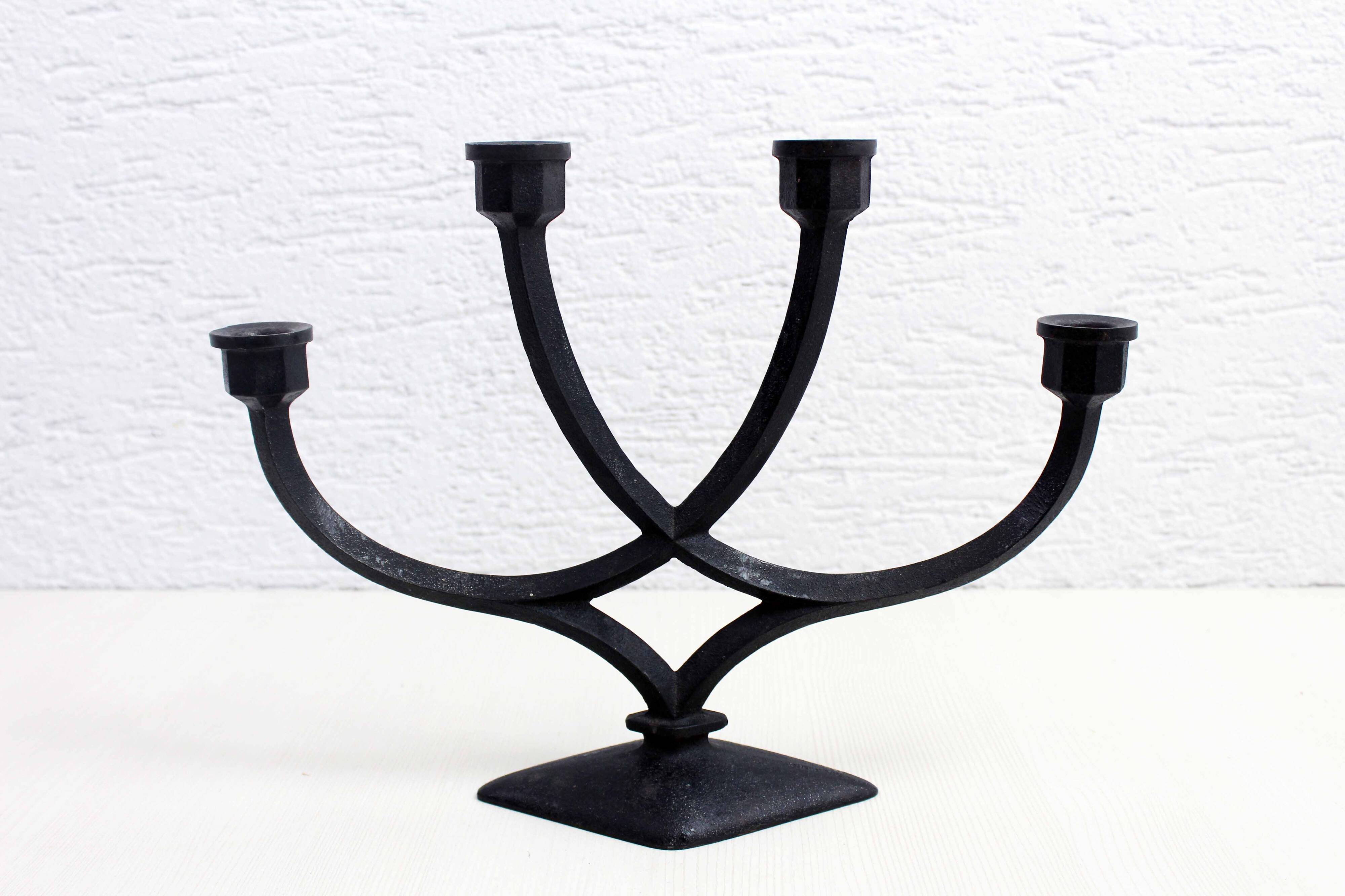 Pair of Scandinavian cast iron candlesticks 1970