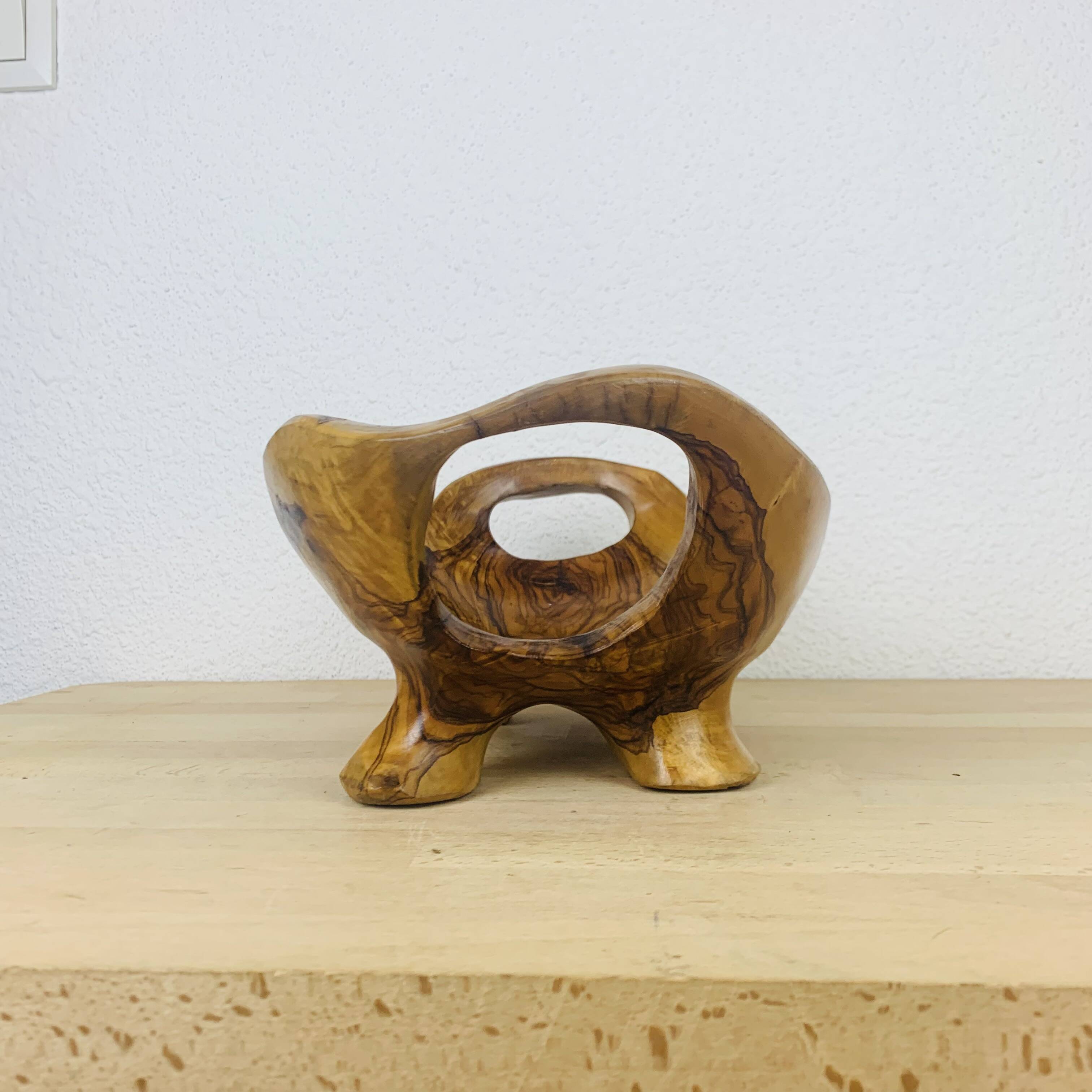 Brutalist olive wood fruit bowl