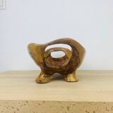 Coupe à fruit en bois d'olivier brutaliste