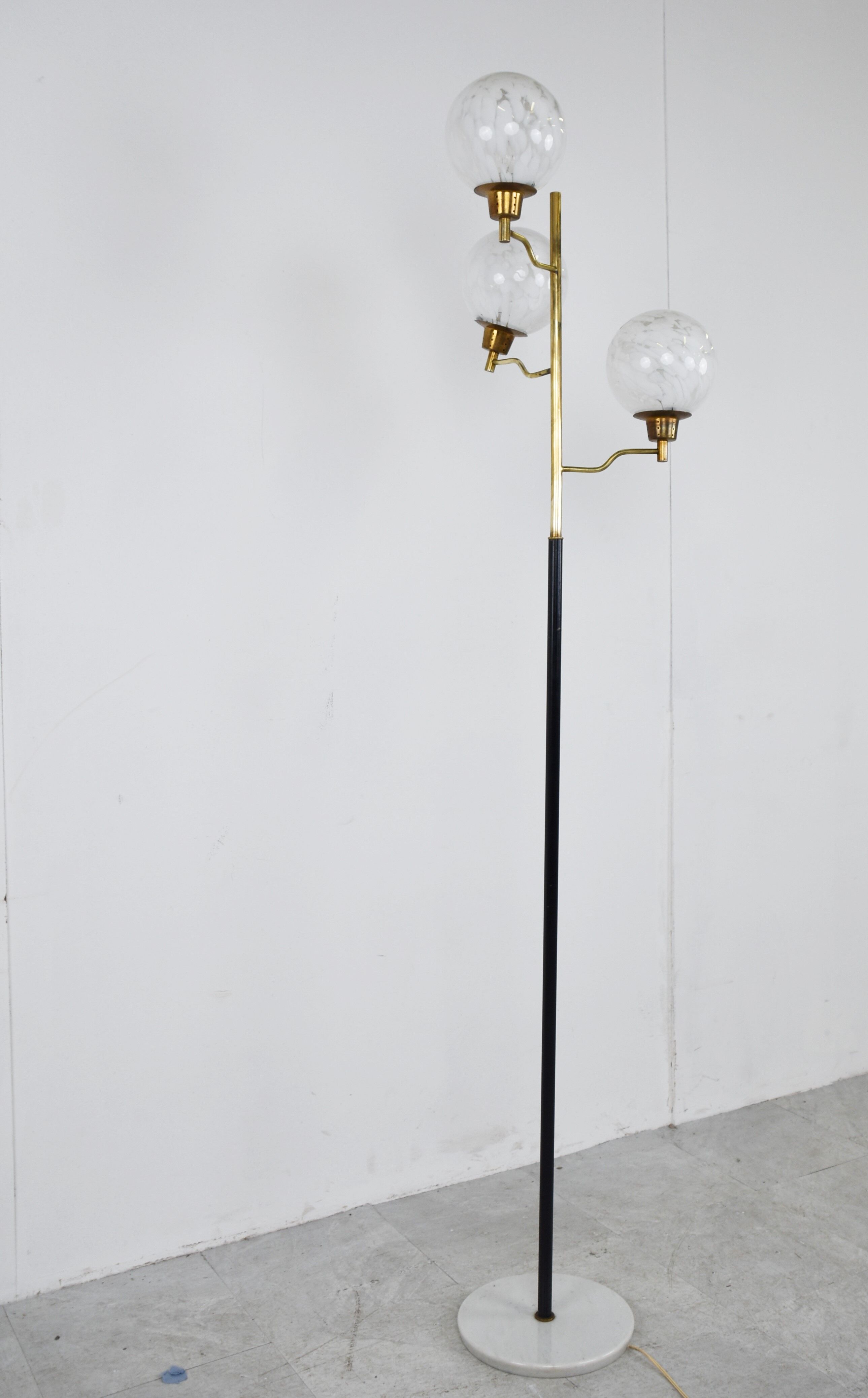 Vintage brass and glass floor lamp, 1970s, Italy