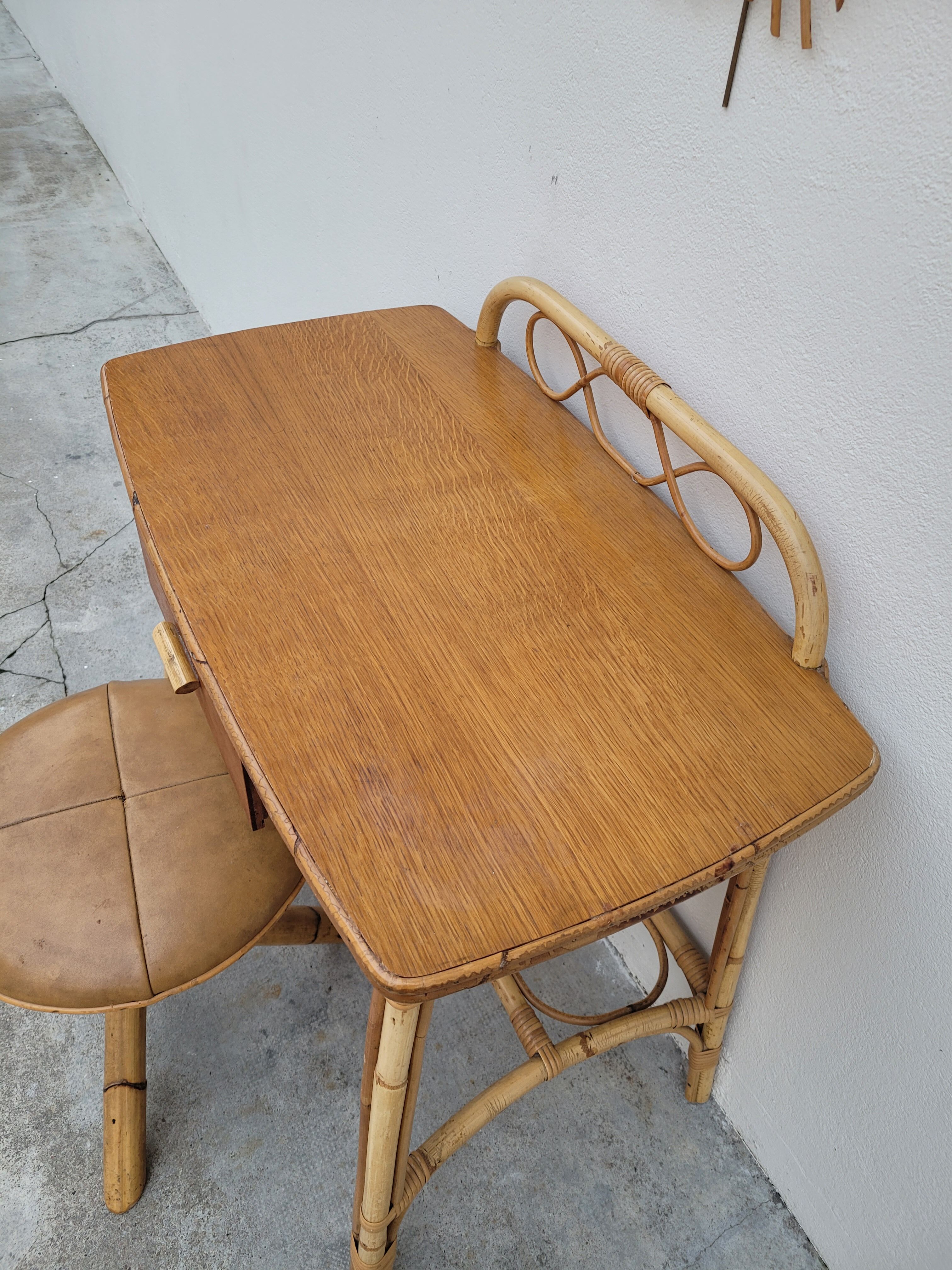 1950 vintage rattan dressing table with sun mirror