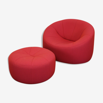 Red Pumpkin chair and ottoman by Pierre Paulin for Ligne Roset