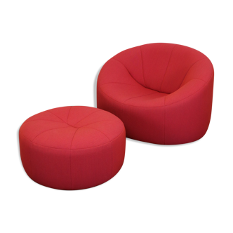 Red Pumpkin chair and ottoman by Pierre Paulin for Ligne Roset