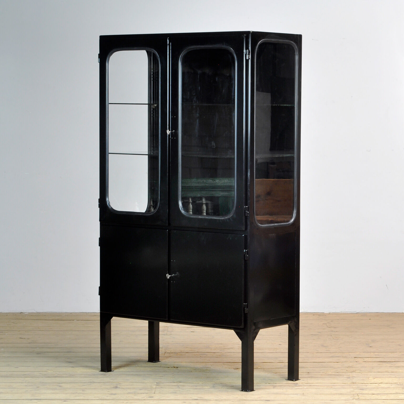 Vintage Glass & Iron Medical Cabinet, 1970s