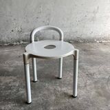 White molded plastic Kartell stool with metal legs — Anna Castelli Ferrieri, 1970s