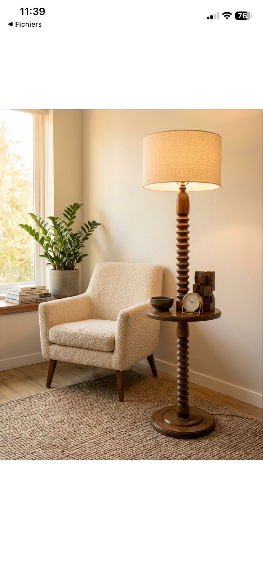 Vintage reading lamp in turned wood, Charles Dudouyt style with t