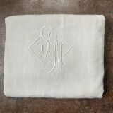 Antique cotton and linen sheet monogrammed M B with Venice lace