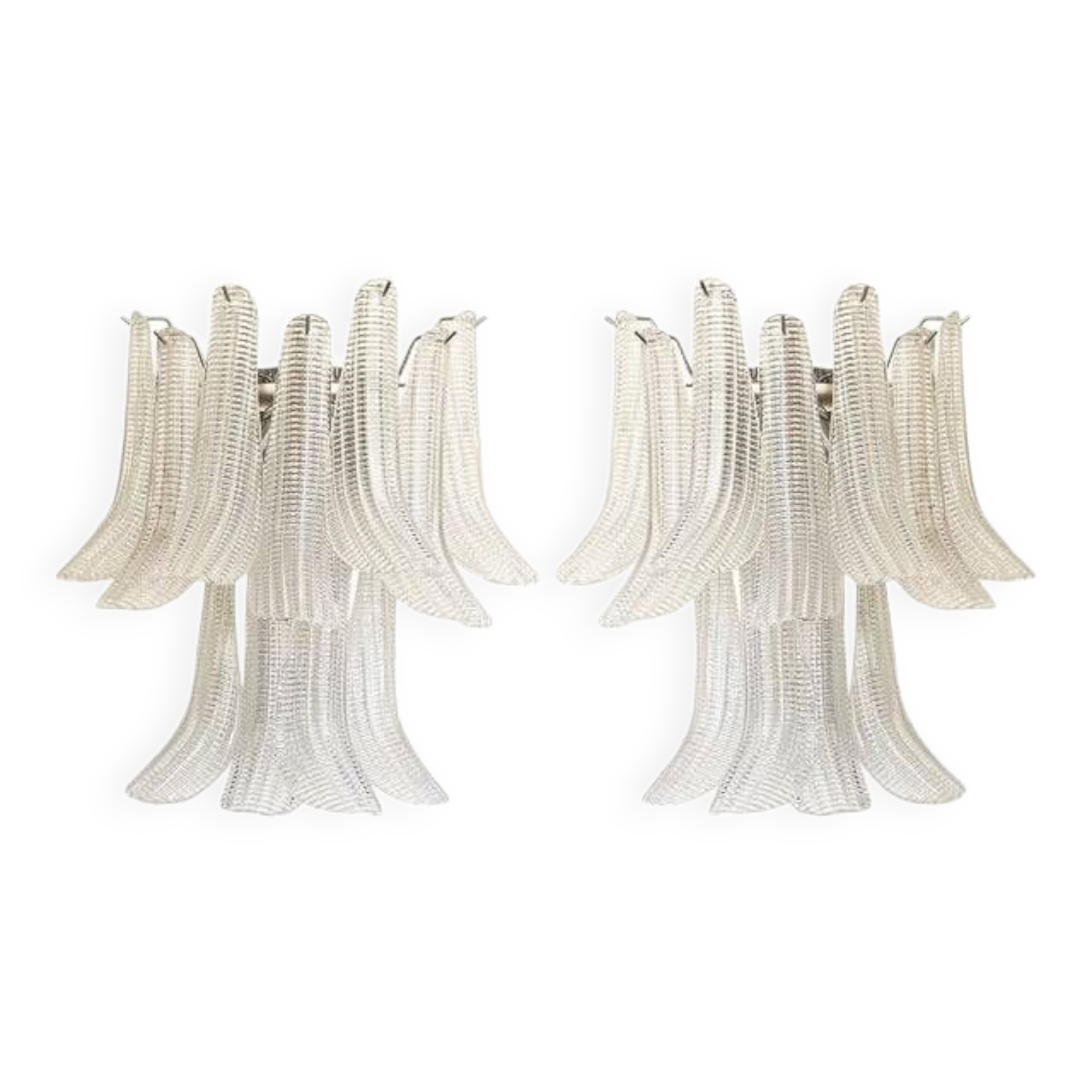 Contemporary Transparent Diamanted Murano Glass "Selle" Wall Sconces in Mazzega Style - A Pair