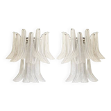Contemporary Transparent Diamanted Murano Glass "Selle" Wall Sconces in Mazzega Style - A Pair