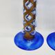 Paire De Bougeoirs Photophores Verre Bleu Soufflé En Cage Dlg Felipe Derflingher