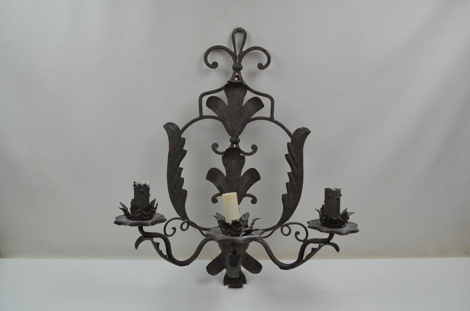 Pair of grey patinated iron wall lamps