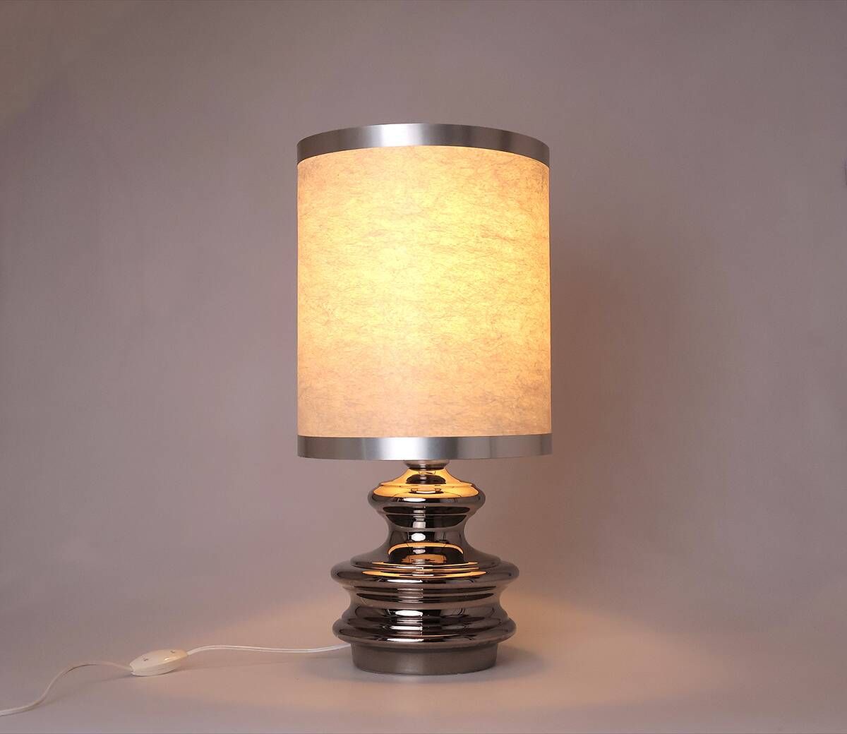 Lampe de table en céramique argentée vintage, années 1970