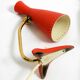 Pair of red Mid Century Modern Diabolo crow's foot table lamps from Cosack
