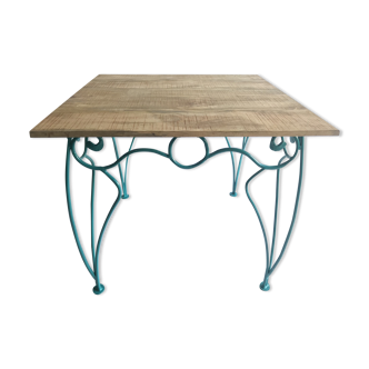 Wrought iron and wood table