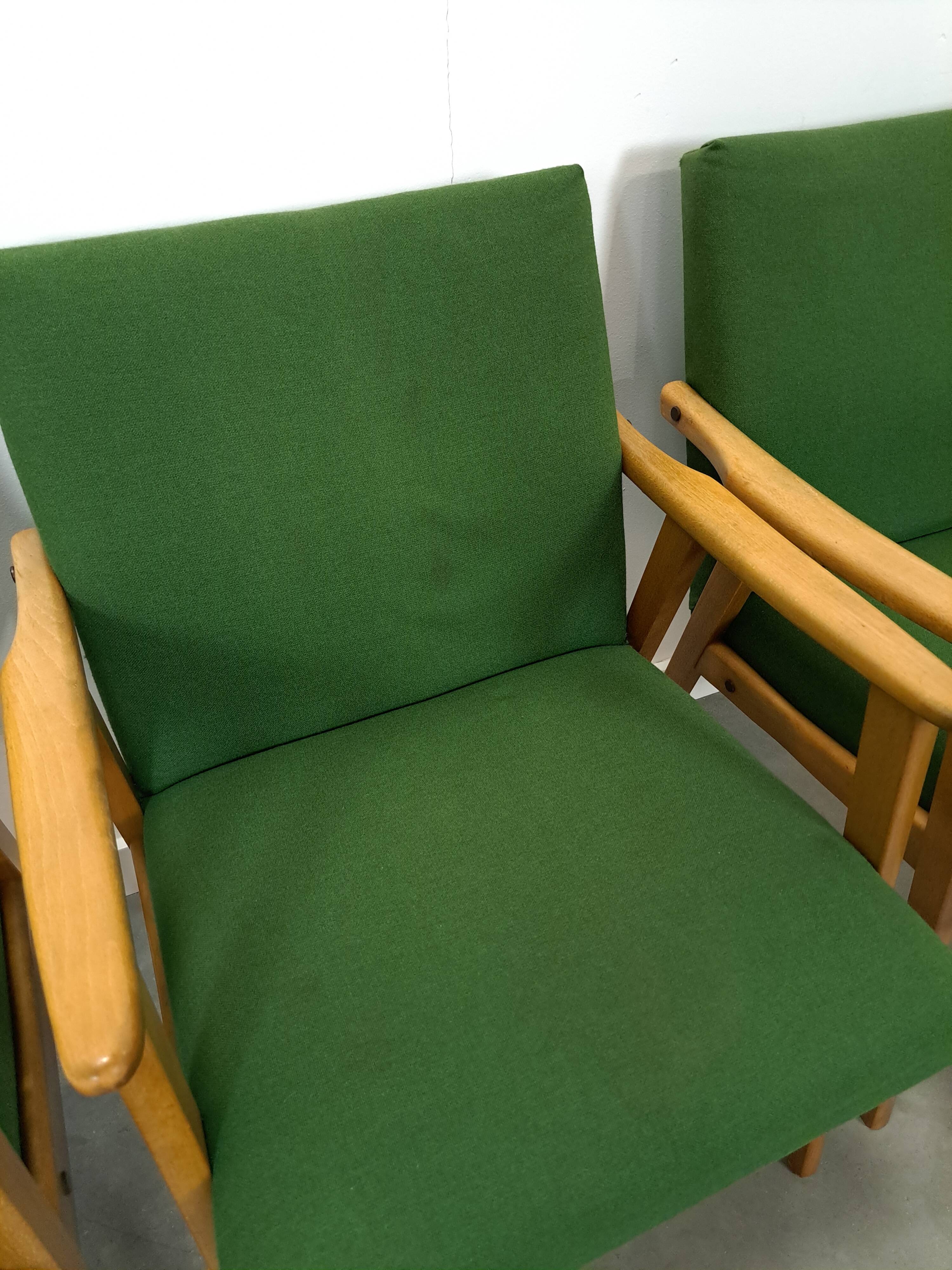 Set of 6 groene eetkamerstoelen met beukenhout