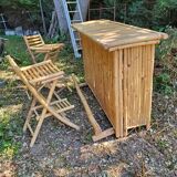 Bamboo bar and 2 vintage stools