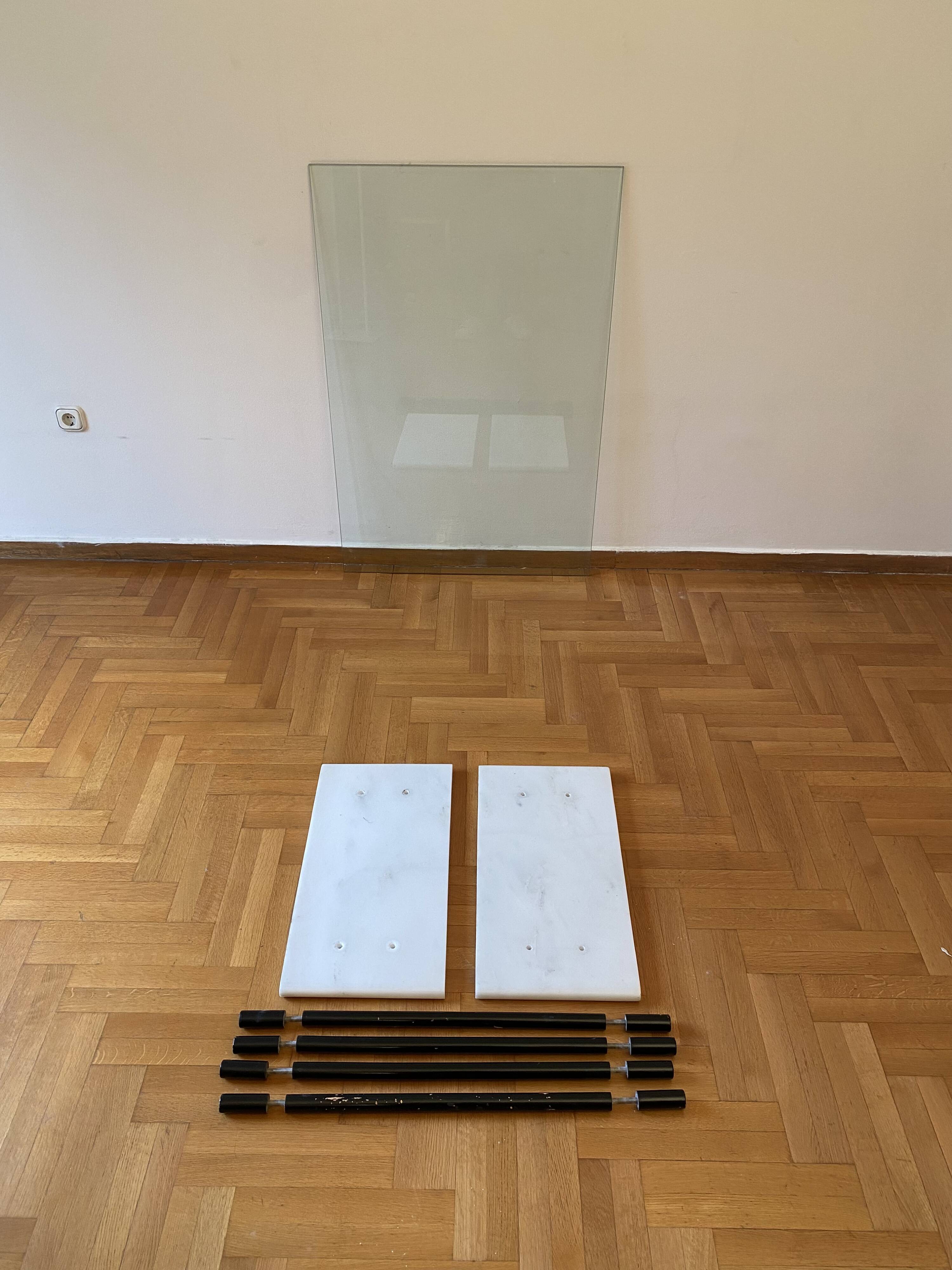 1980s White Marble Rectangular Coffee Table Postmodern Glass