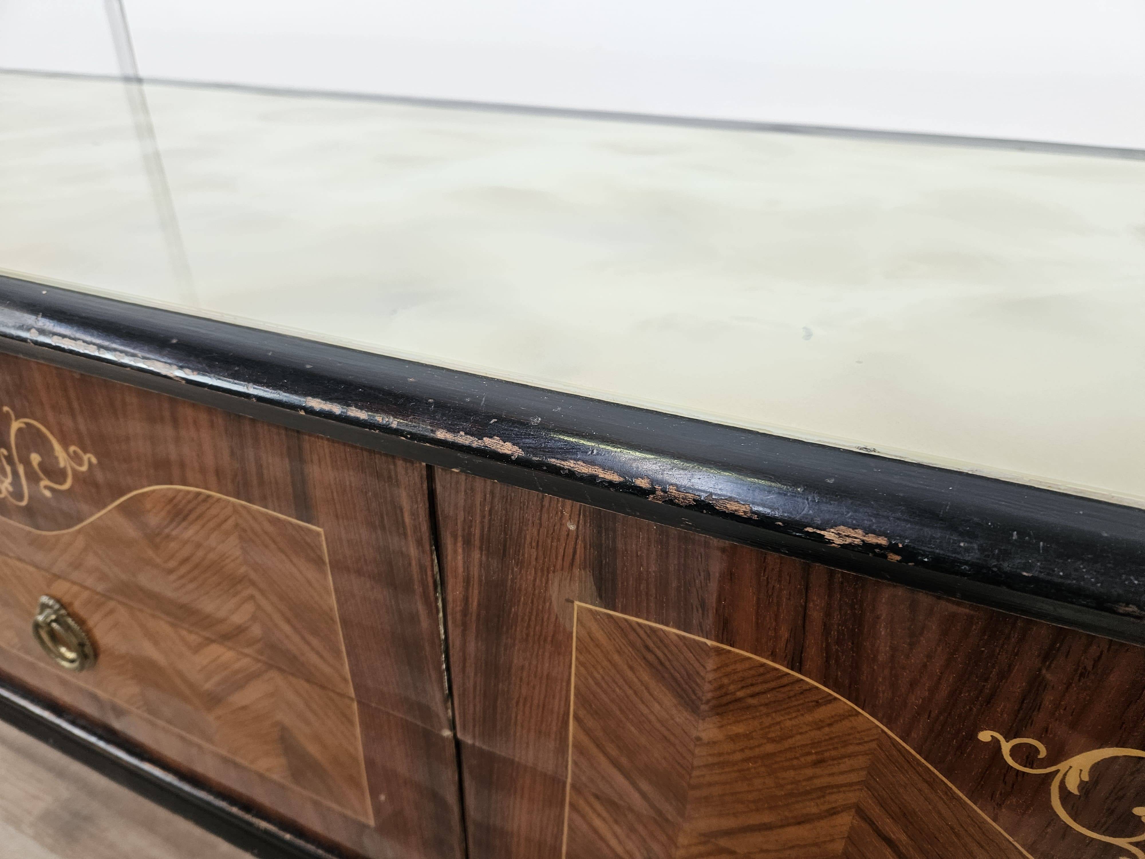 1960s bedroom dresser with six drawers and glass top