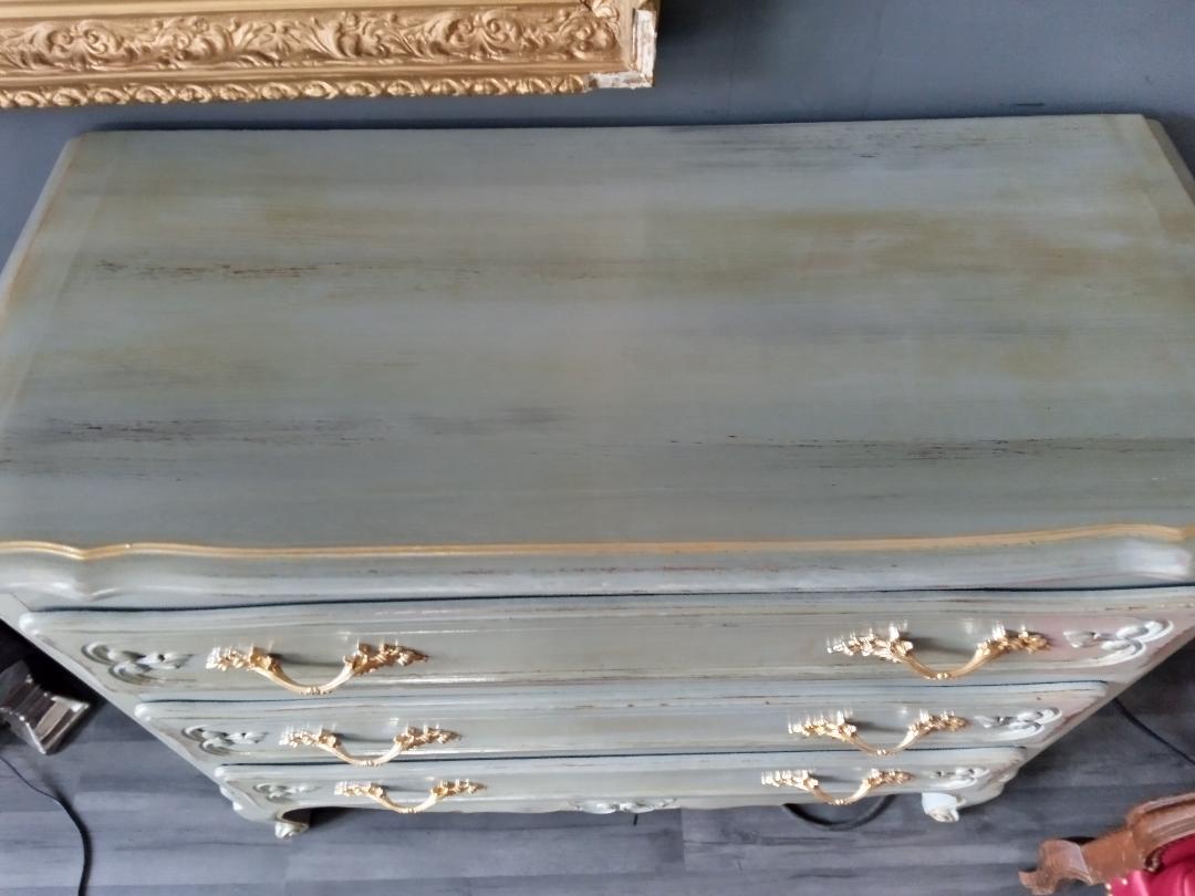 Louis XV-style patinated grey chest of drawers