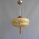 Art Deco rod pendant lamp with marbled glass shade, Germany 1930s