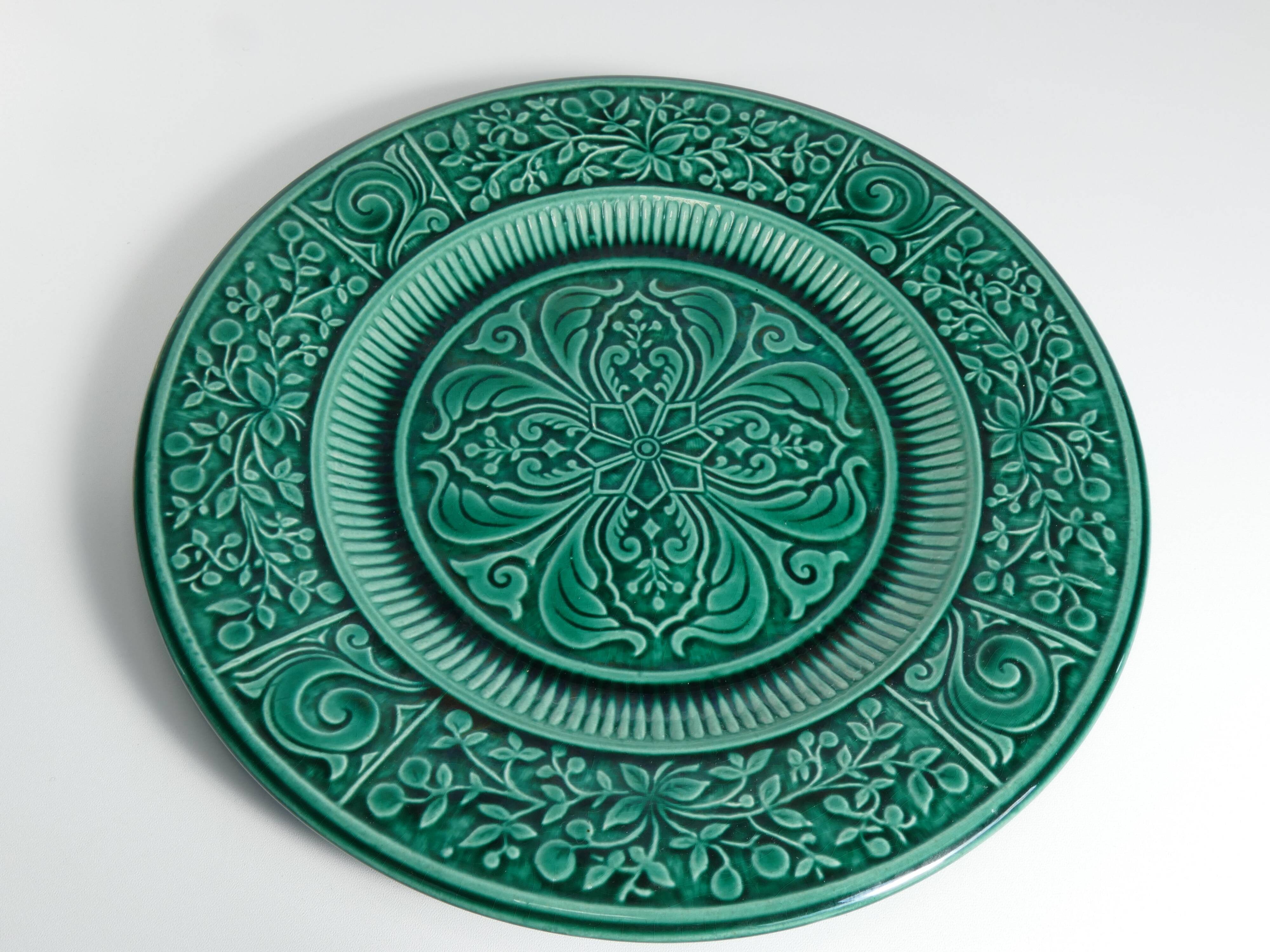 Large Scandinavian Modern Green Plate, Arol Ceramic, Halden Norway, 1950s