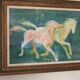 Framed painting representing horses, signed, XX th