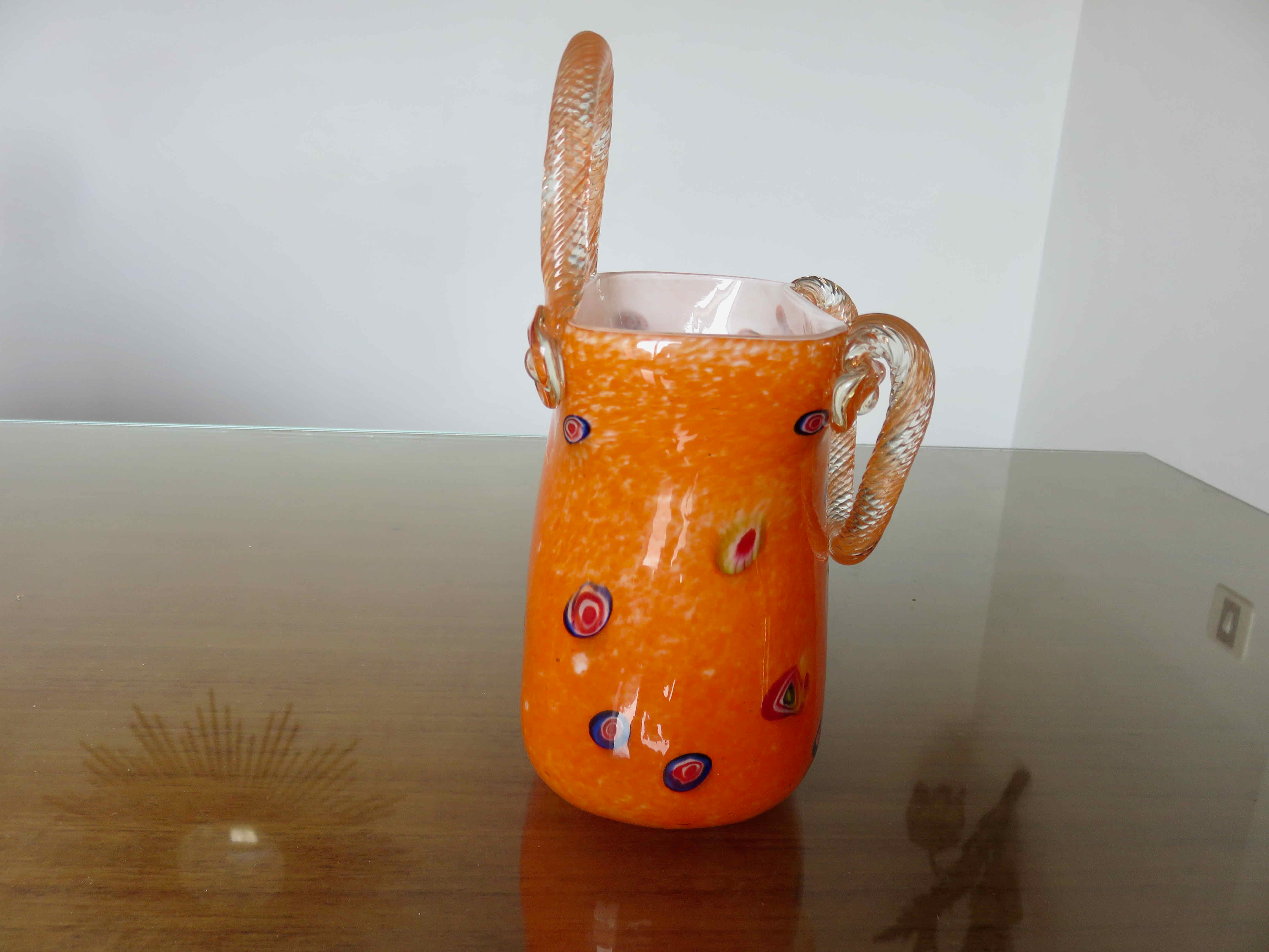 Vase "handbag" in orange Murano glass 60s 70s