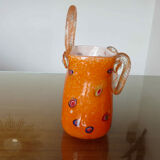 Vase "handbag" in orange Murano glass 60s 70s