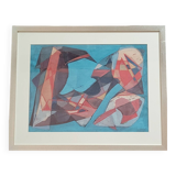 Tableau, peinture ancienne Mario Carletti composition Cubiste, XXeme s.