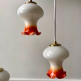 Pair of orange opaline tulips gradient white thread 70s