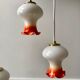 Paire de tulipes en opaline orange dégradé fil blanc années 70