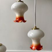 Pair of orange opaline tulips gradient white thread 70s