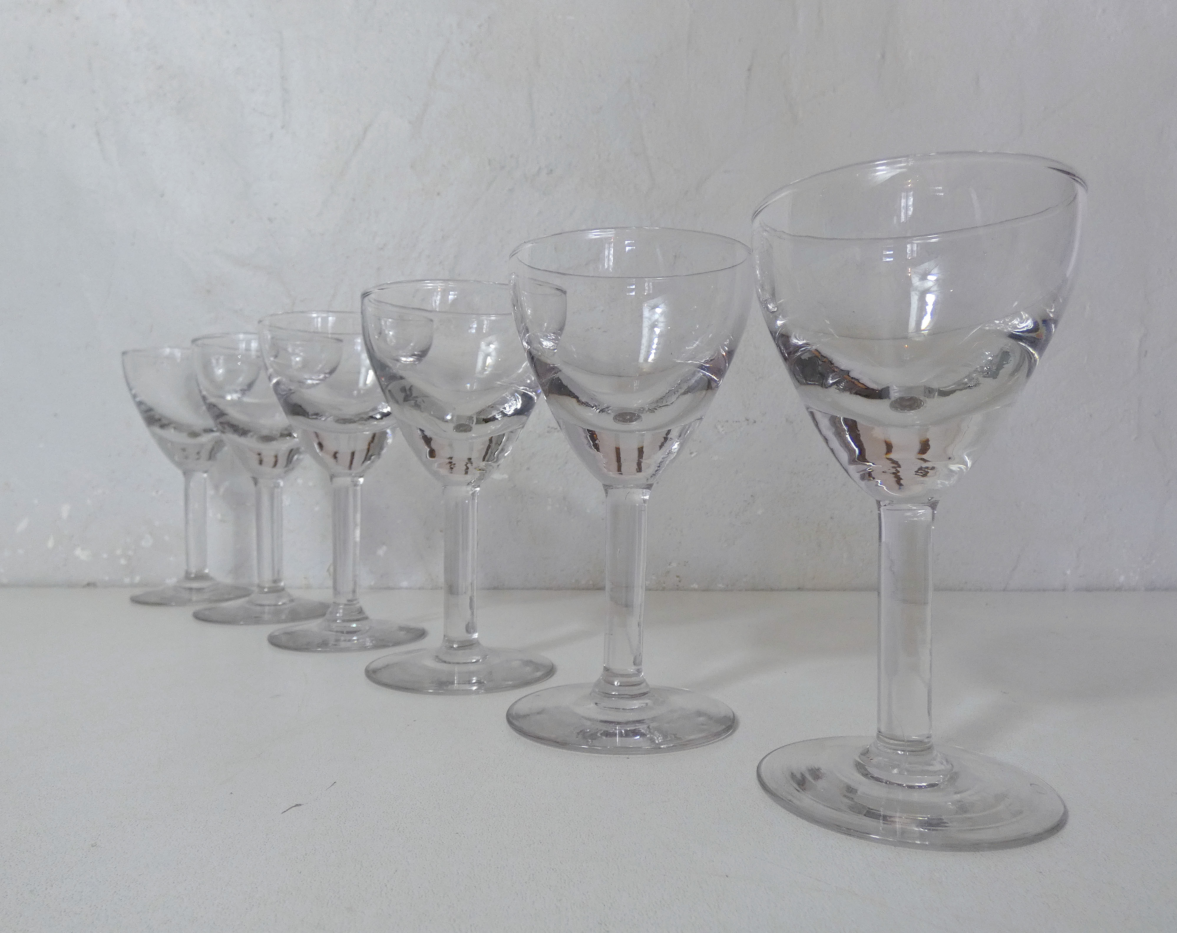 6 old glasses blown bistro vintage thick bottom