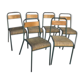 Lot 6 stackable chairs school stella tube/wood