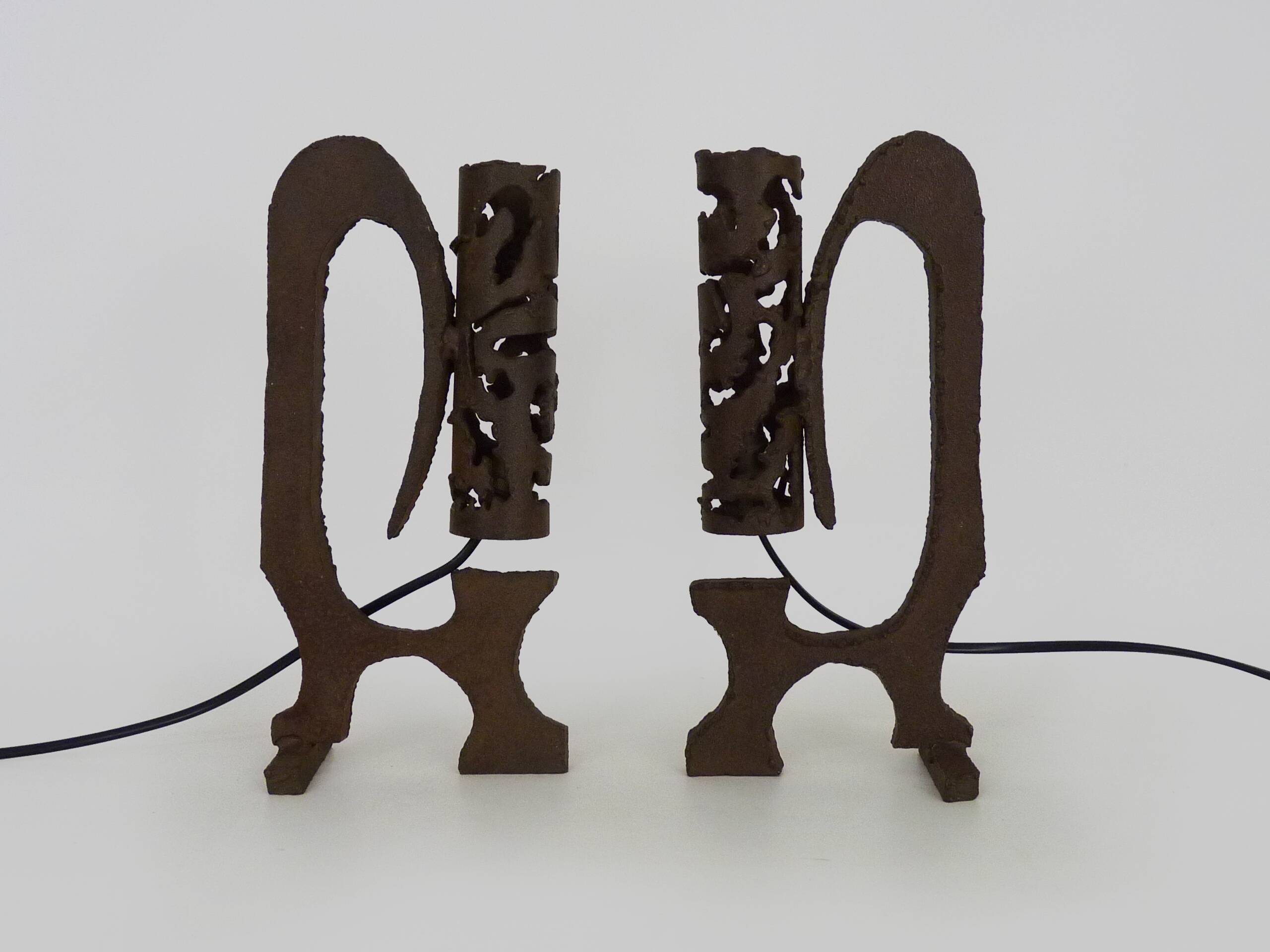 Pair of brutalist cast iron lamps, 1960s