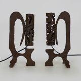 Pair of brutalist cast iron lamps, 1960s