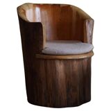 Sculptural stump chair, Brutalism, Wabi Sabi in solid pine, Swedish, 1968.
