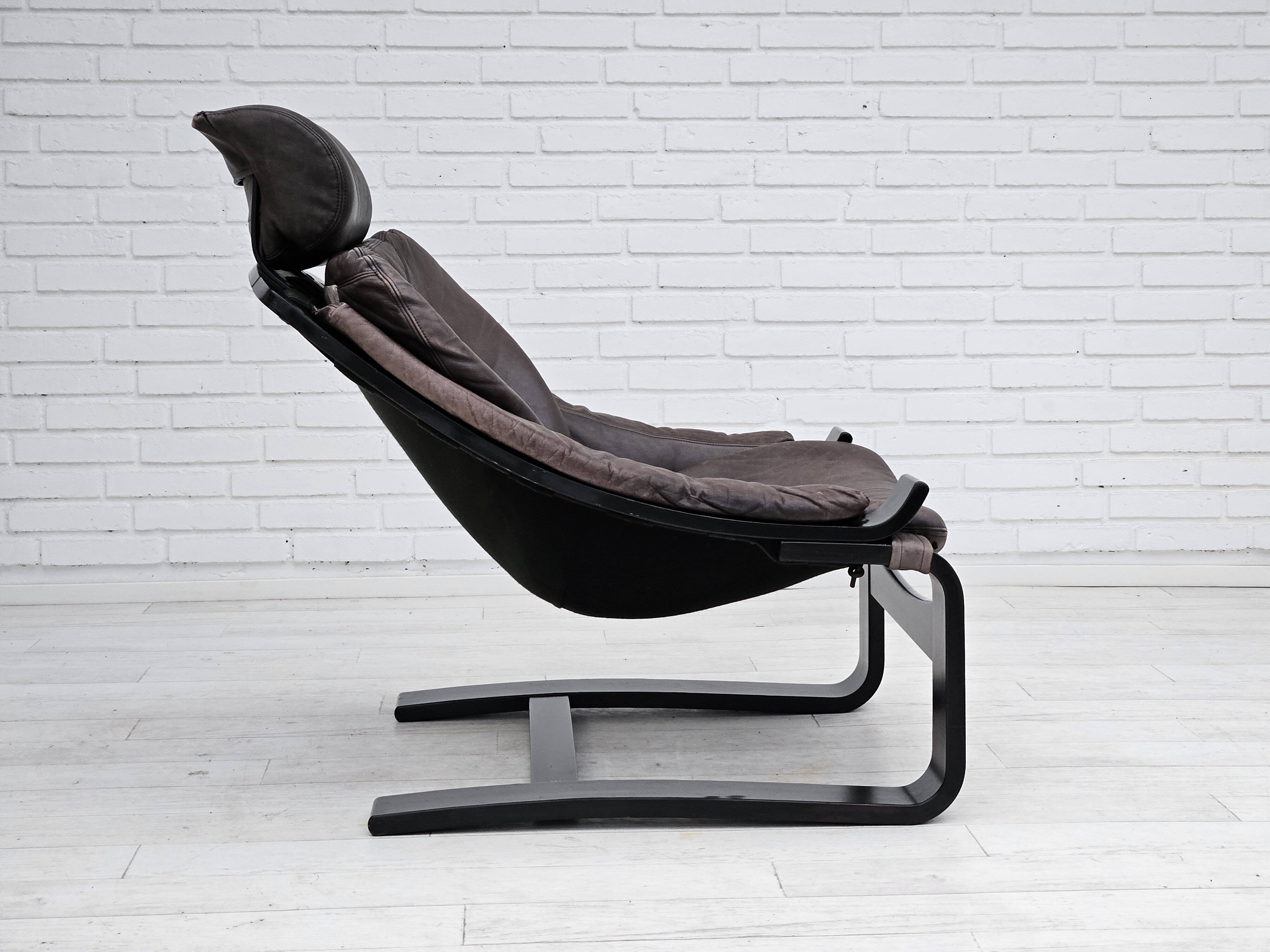 Chaise longue kroken, années 1970, design suédois par ake fribyter pour nelo, état d'origine.