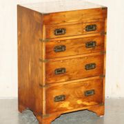 Military desk Harrods in Burr Yew wood with leather, country style.