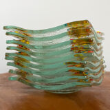 Supports ou assiettes de bougies chauffe-plat en verre d'art, verre fondu aux couleurs vives de l'arc-en-ciel