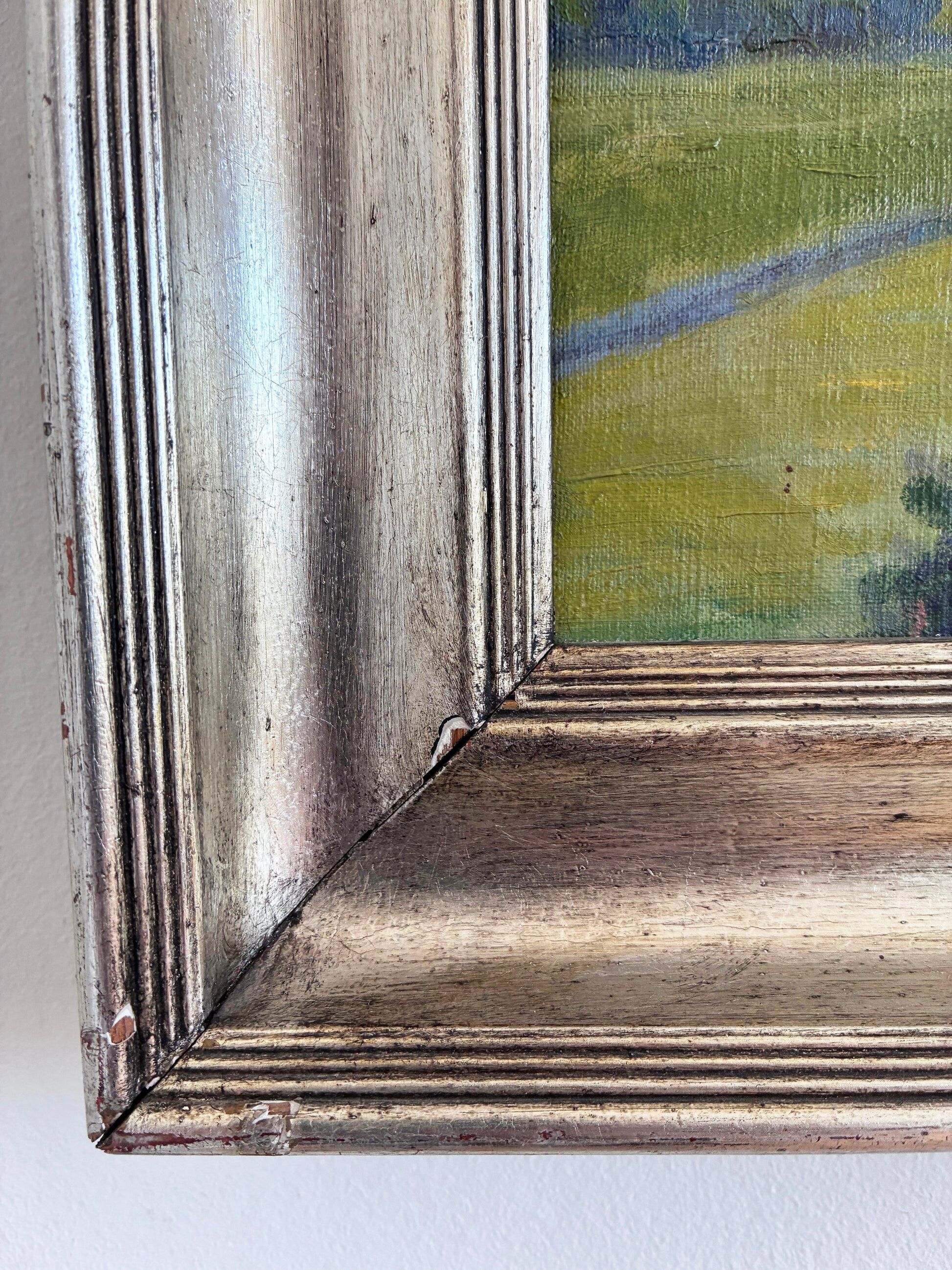 Peinture à l'huile vintage originale de paysage, art de la campagne