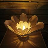 Flower table lamp made of rattan and natural linen petals