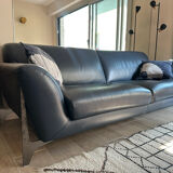3-seater navy blue leather sofa Ligne Roset model Réflexion
