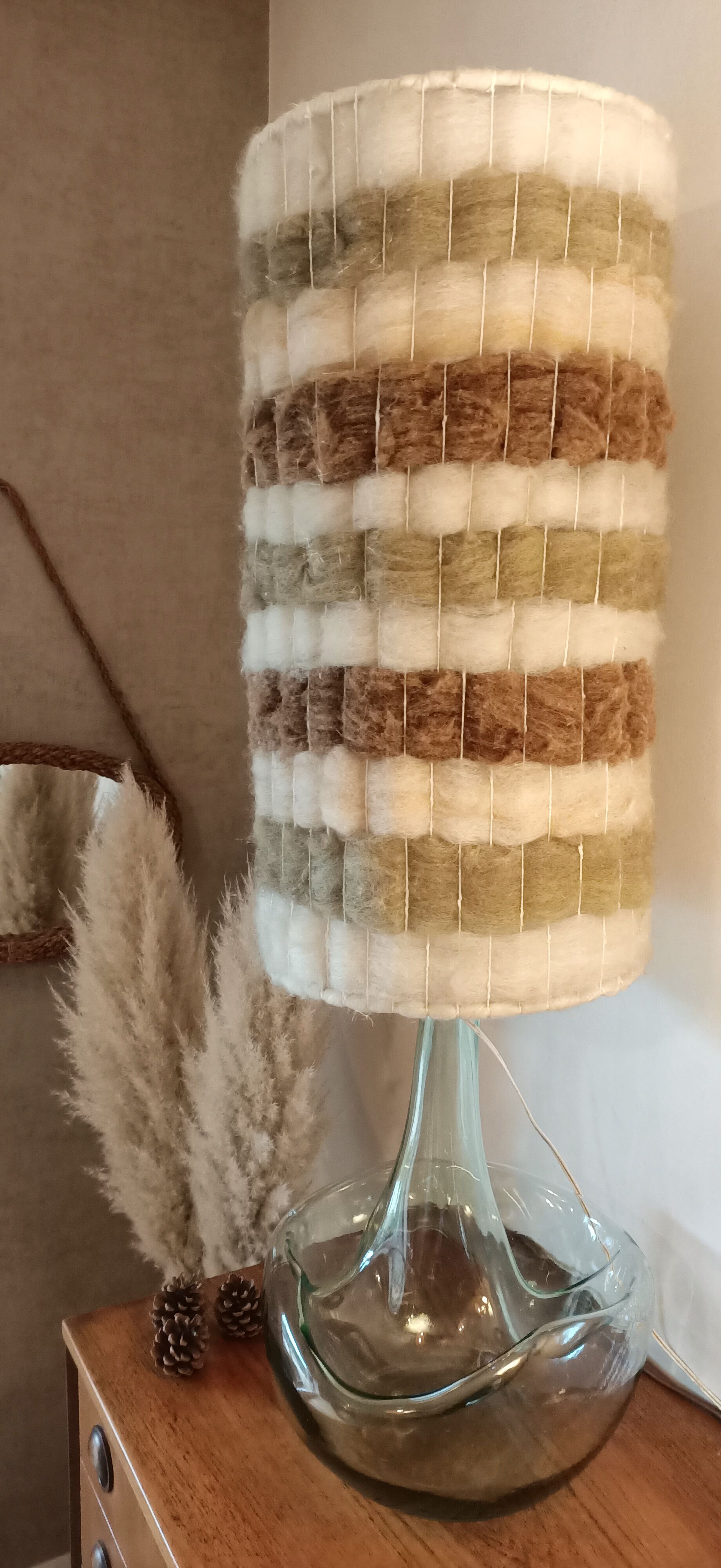 High glass lamp and vintage alpaca