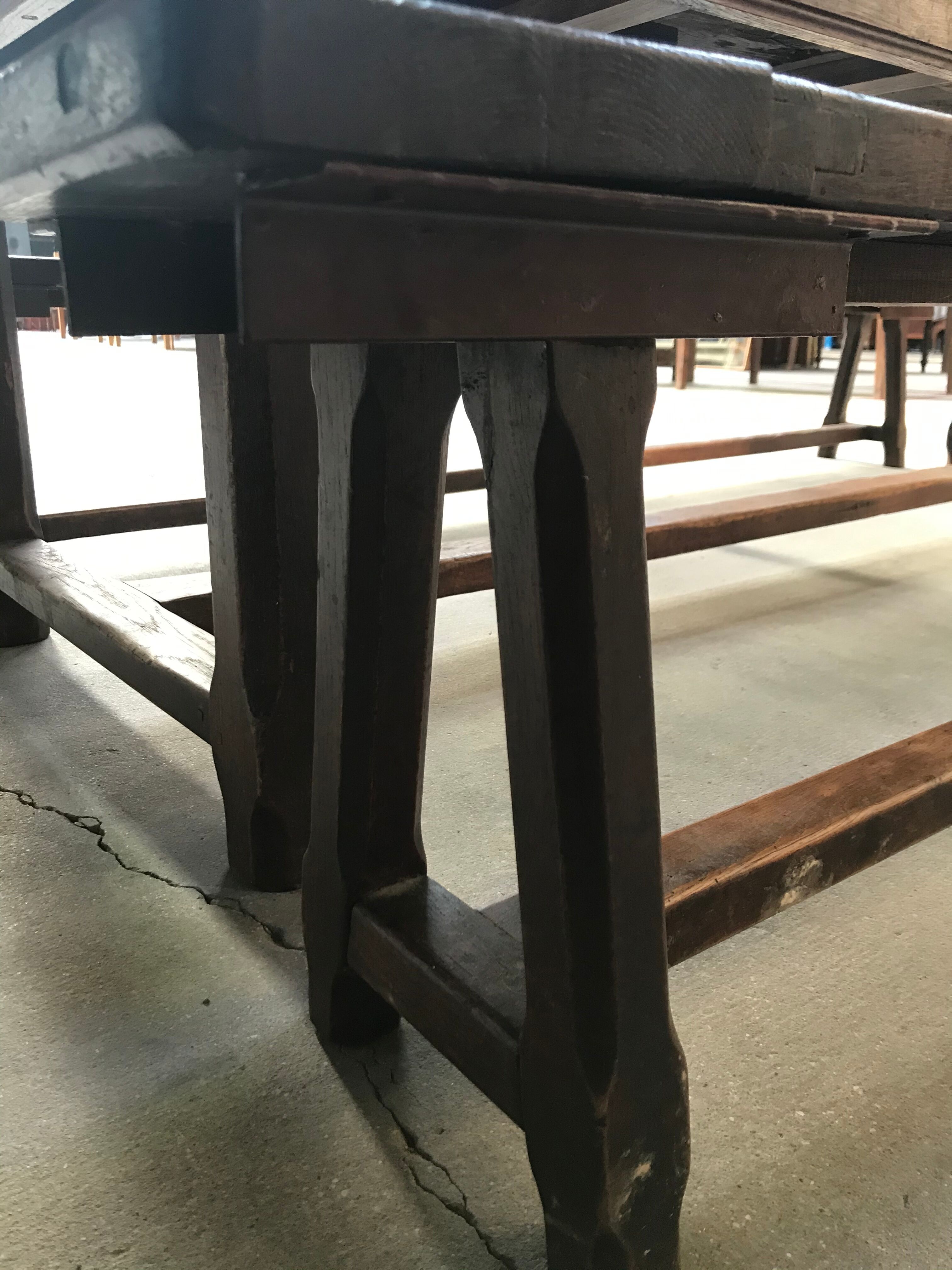 Farm table and two oak benches 19th