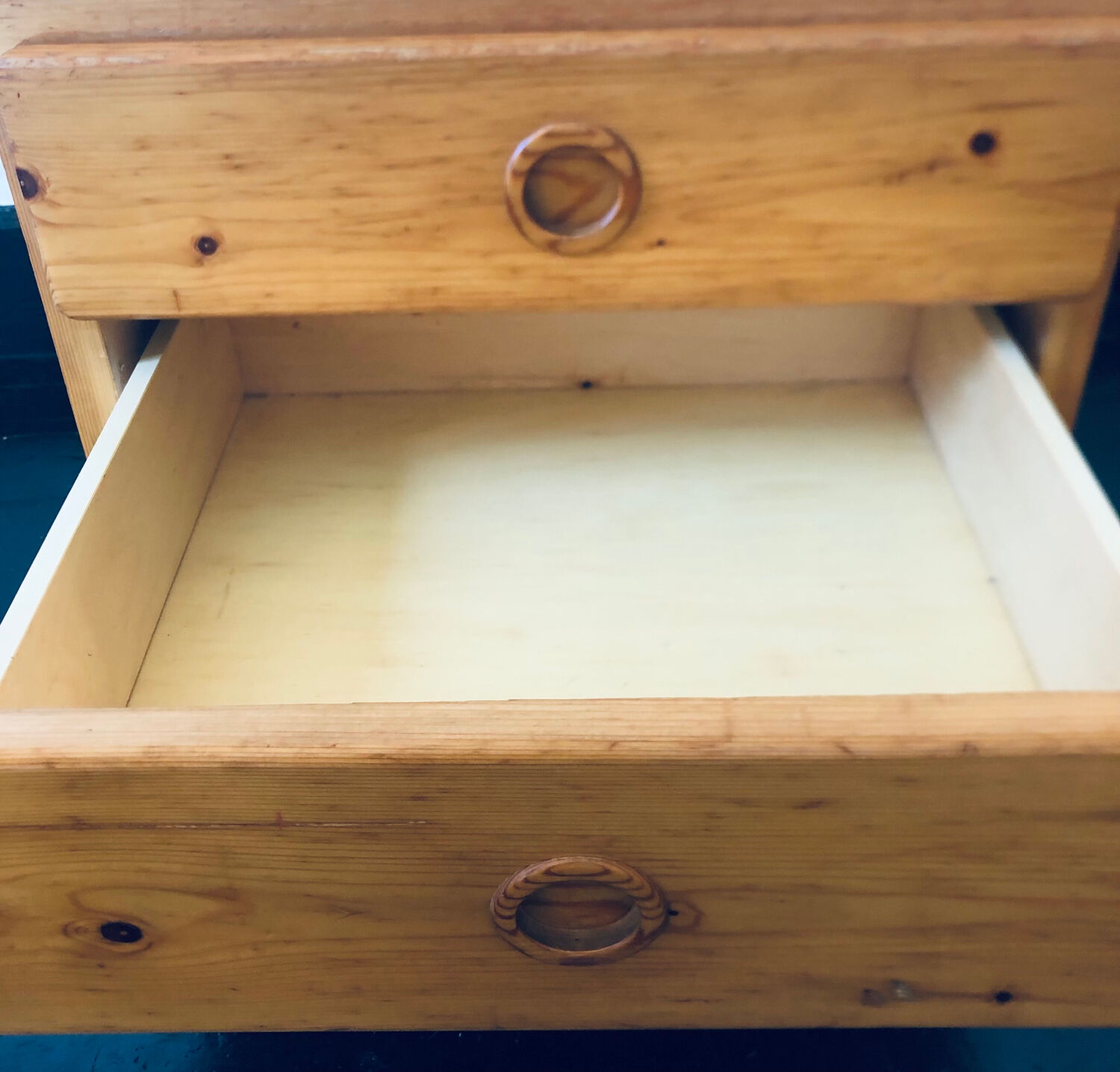 Bedside table assigned to Charlotte Perriand for Les Arcs, in pine, circa 1960.