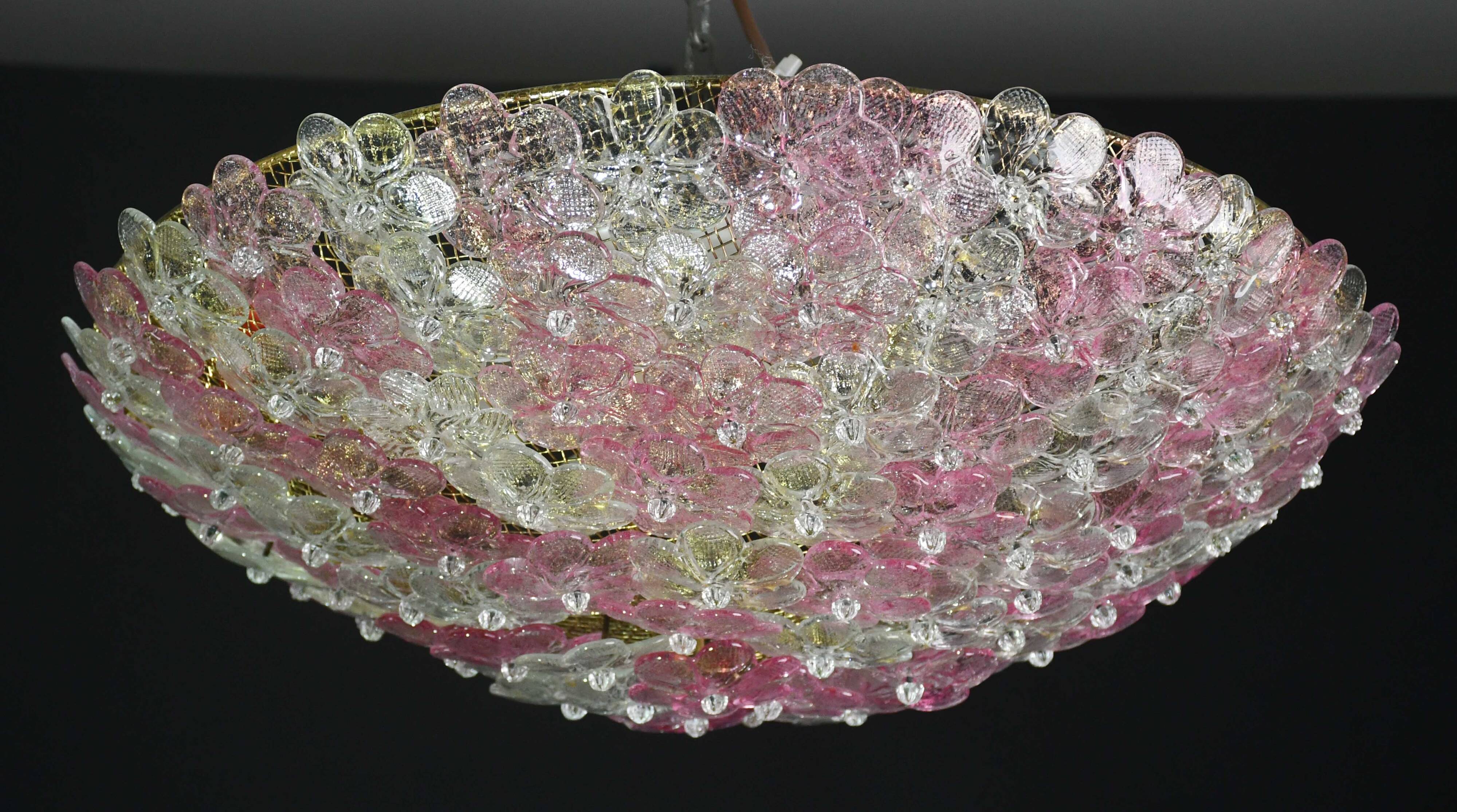 Wonderful Extra Large Size Pink Murano Glass Ceiling Light Flower by Seguso