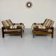 2 fauteuils armchair en bois et tissu vintage design années 70